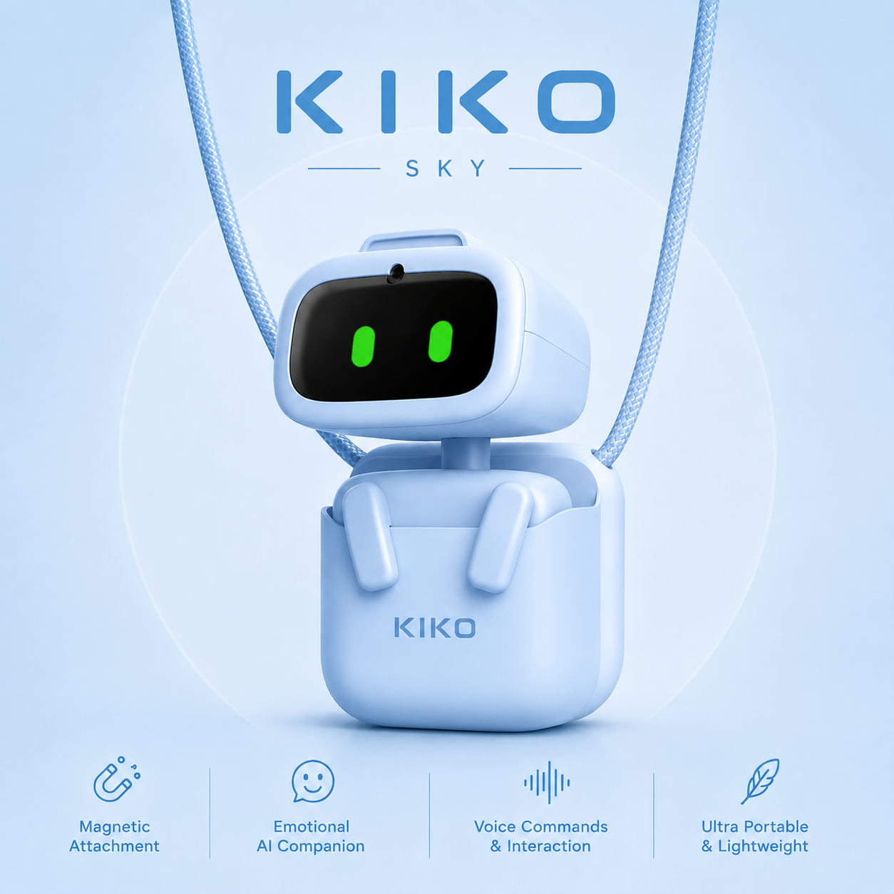 KIKO(AIBI-Inspired) Pocket Pet – Wearable AI Companion | ChatGPT-Powered Robot with Voice Commands, Emotional Interaction, Singing & Dancing | Magnetic Portable Design | Ultra-Compact & Interactive