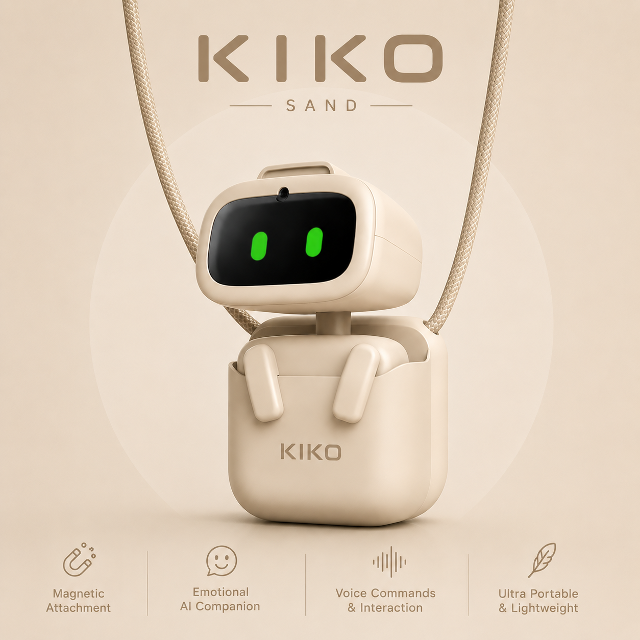 KIKO(AIBI-Inspired) Pocket Pet – Wearable AI Companion | ChatGPT-Powered Robot with Voice Commands, Emotional Interaction, Singing & Dancing | Magnetic Portable Design | Ultra-Compact & Interactive