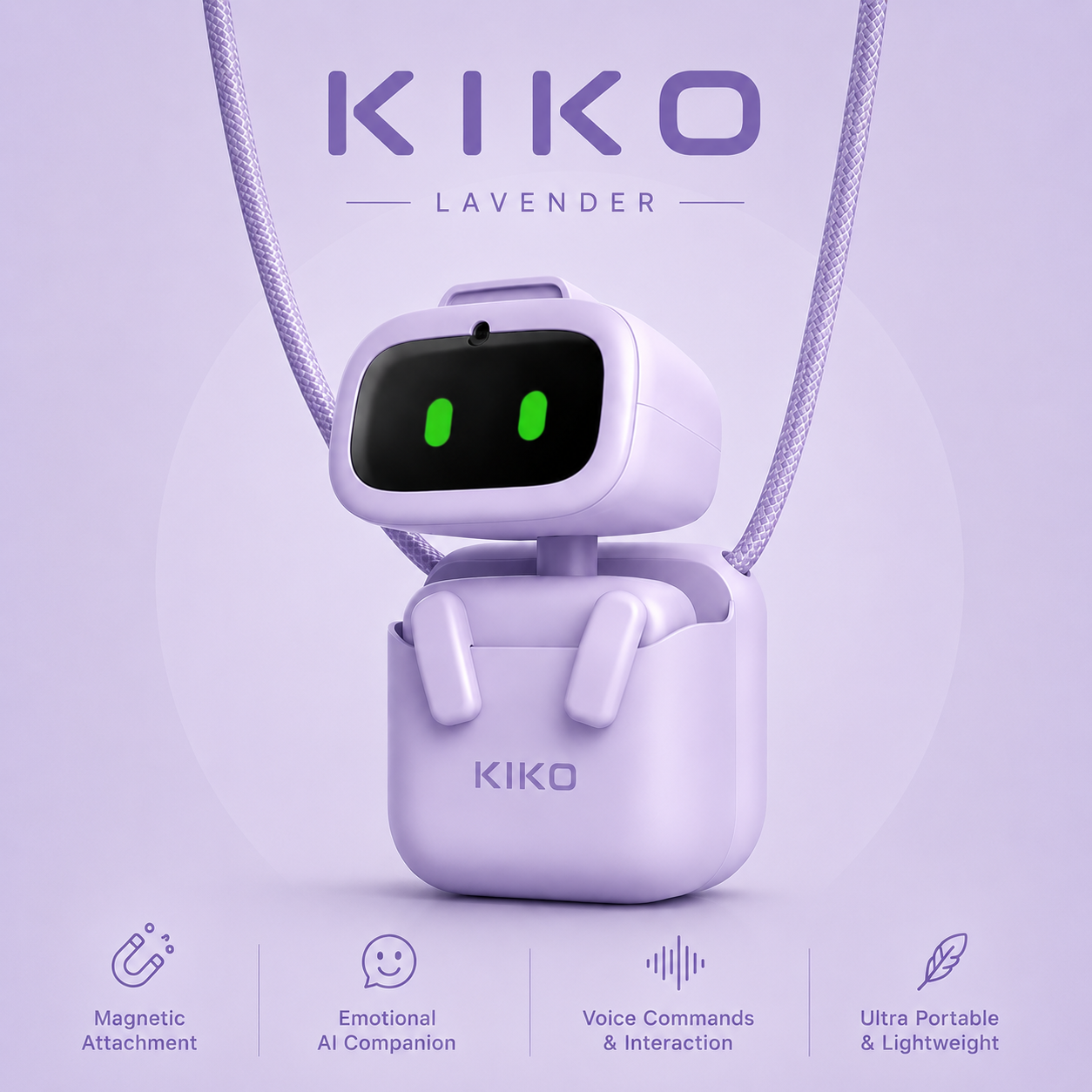 KIKO(AIBI-Inspired) Pocket Pet – Wearable AI Companion | ChatGPT-Powered Robot with Voice Commands, Emotional Interaction, Singing & Dancing | Magnetic Portable Design | Ultra-Compact & Interactive