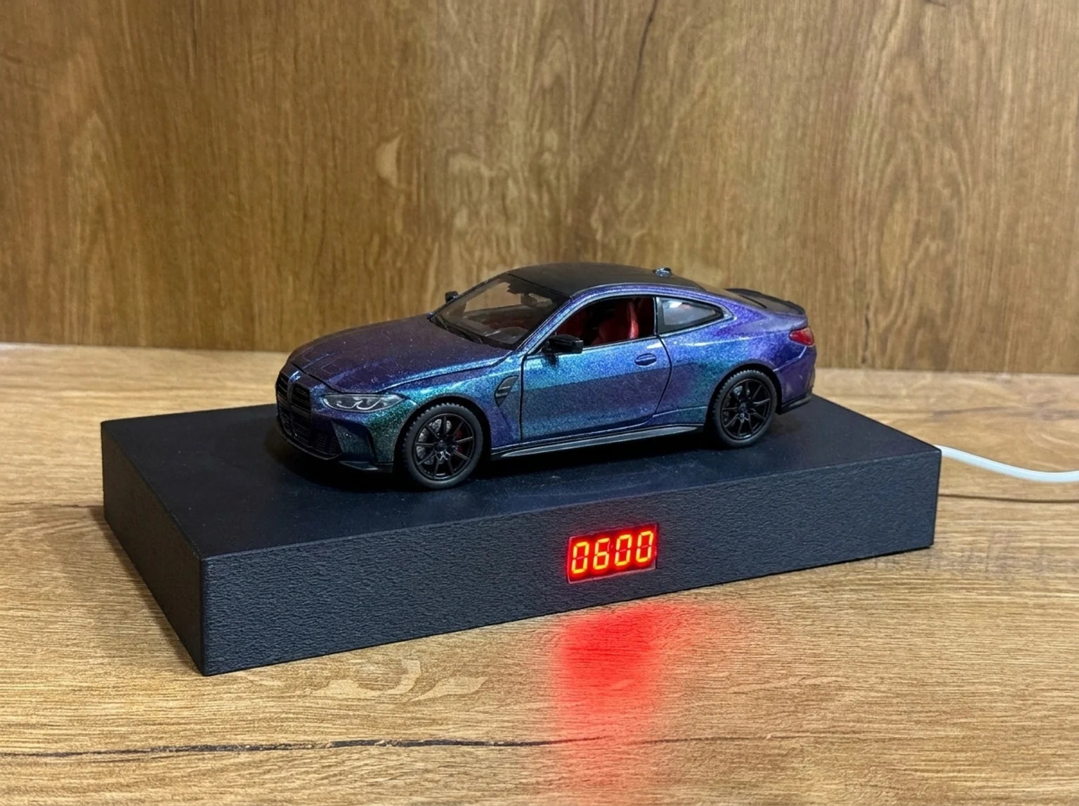 BMW M4 Alarm Clock — Real Engine Start Sound & LED Headlights | Handmade 1:24 Die-Cast