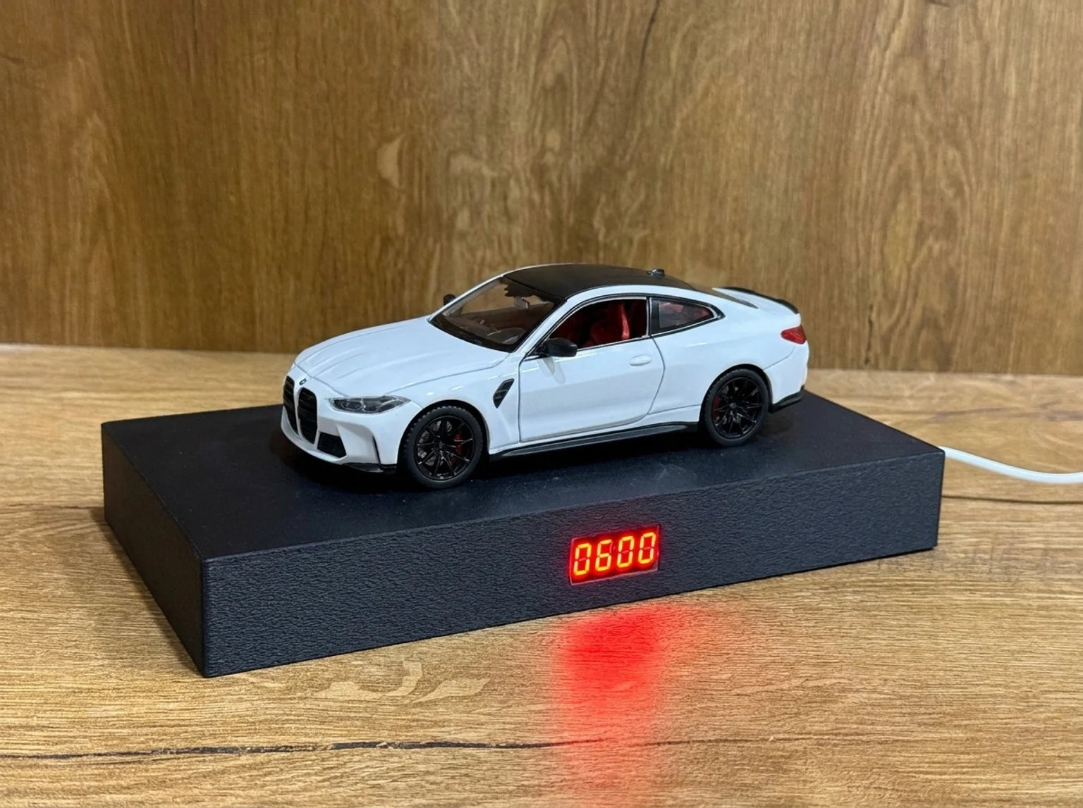 BMW M4 Alarm Clock — Real Engine Start Sound & LED Headlights | Handmade 1:24 Die-Cast