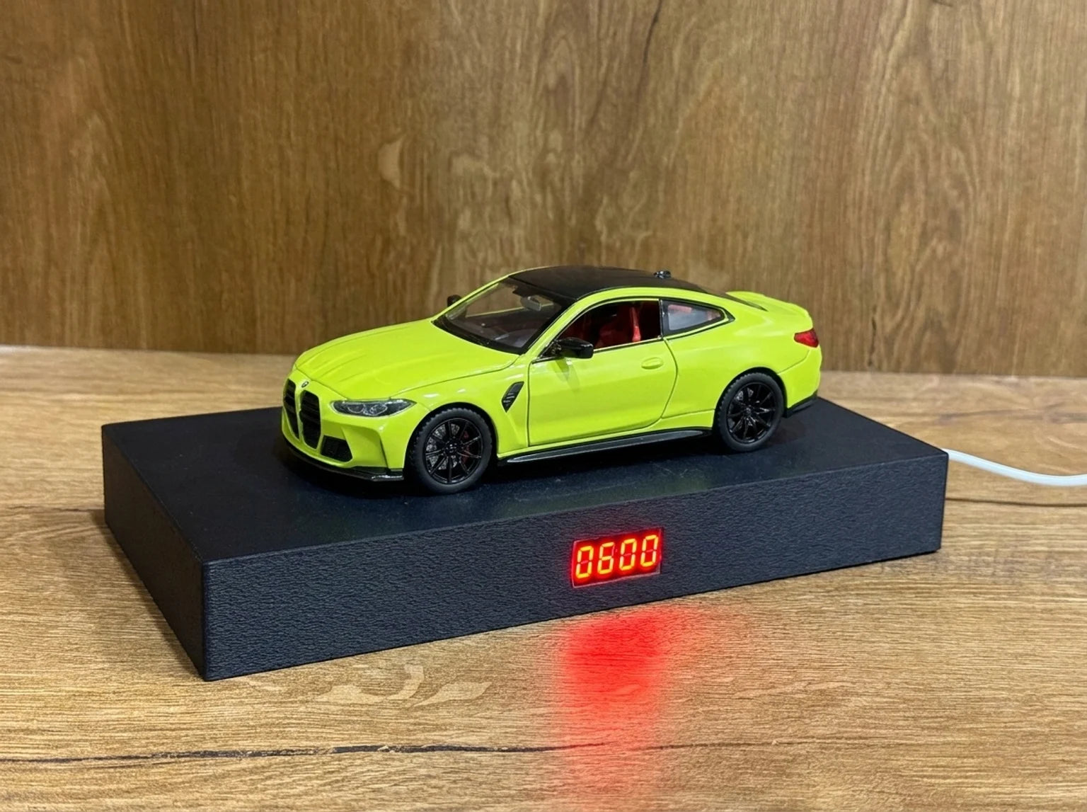 BMW M4 Alarm Clock — Real Engine Start Sound & LED Headlights | Handmade 1:24 Die-Cast